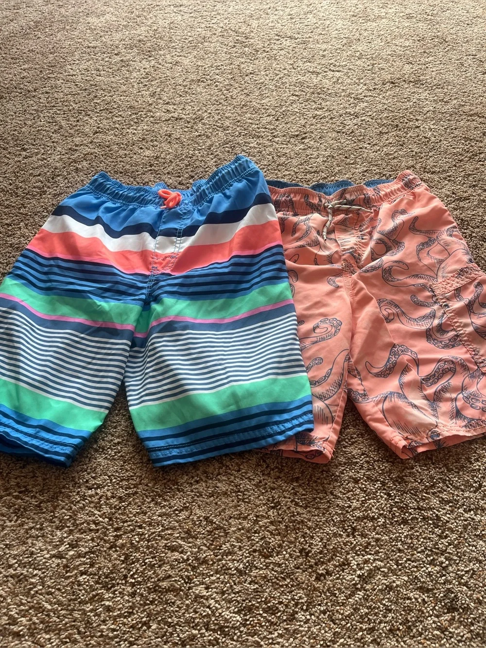 Osh Gosh Boys' Colorful Stripe and Coral Octopus Swim Shorts Set